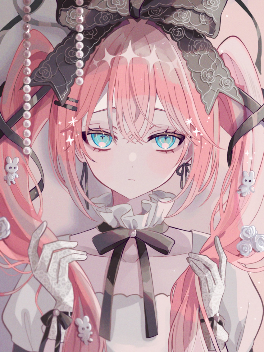 1girl, aqua_eyes, black_ribbon, choker, cleavage_cutout, closed_mouth, clothing_cutout, commentary_request