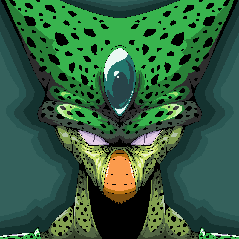 1boy, black_eyes, carapace, cell_(dragon_ball), closed_mouth, colored_sclera, colored_skin, commentary_request