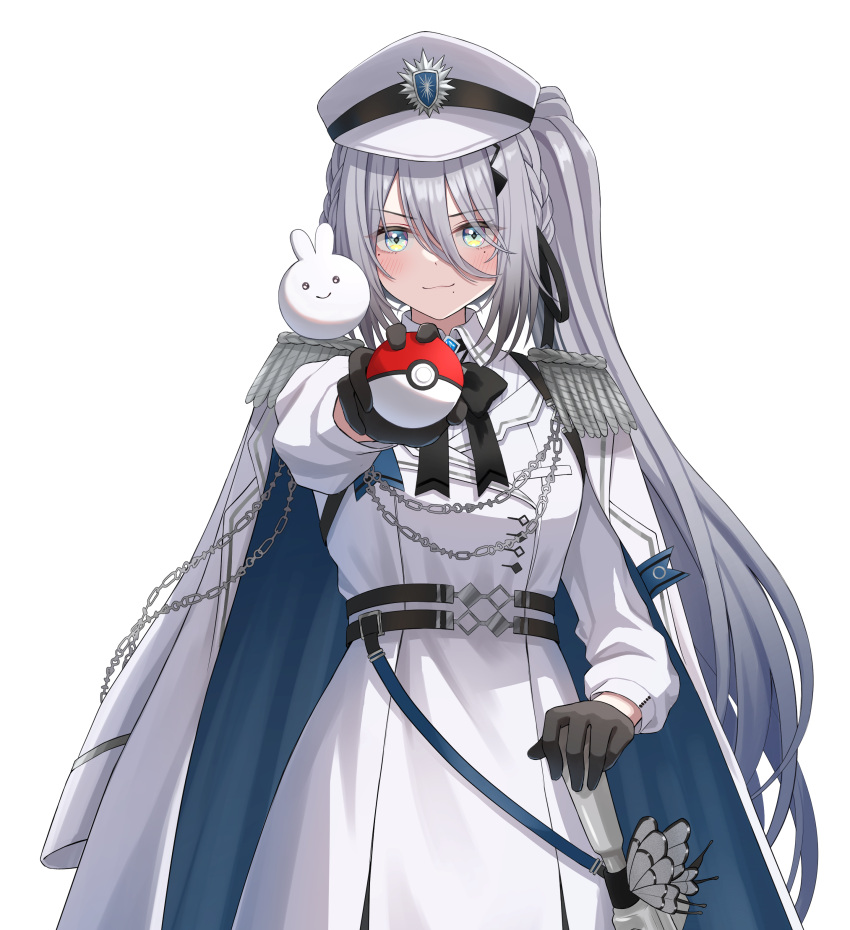 1girl, absurdres, closed_mouth, hal_(haldayo913), highres, holding, holding_poke_ball, nijisanji