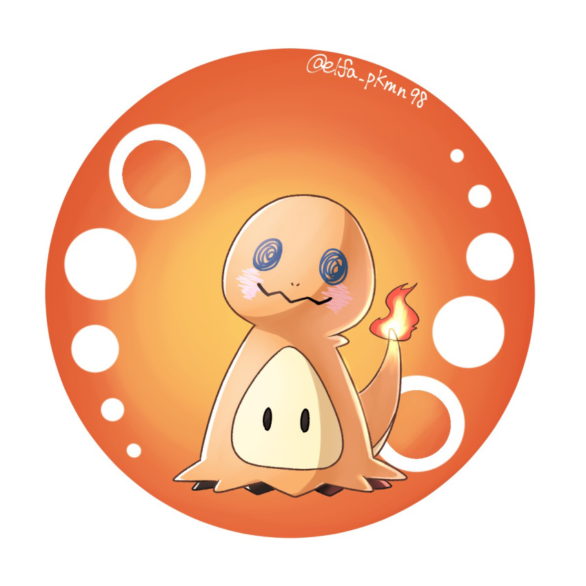 black_eyes, charmander, charmander_(cosplay), commentary_request, cosplay, fire, flame-tipped_tail, full_body