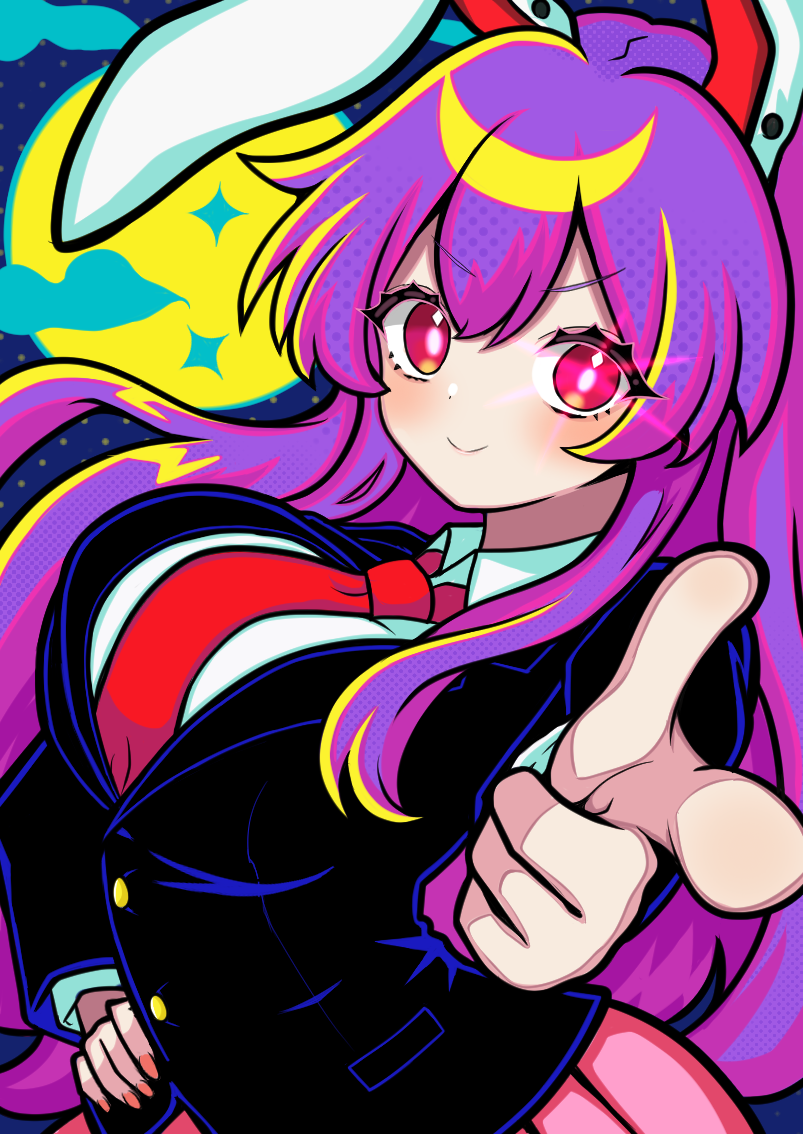 1girl, :>, alternate_breast_size_(larger), animal_ears, black_jacket, breasts, buttons, closed_mouth