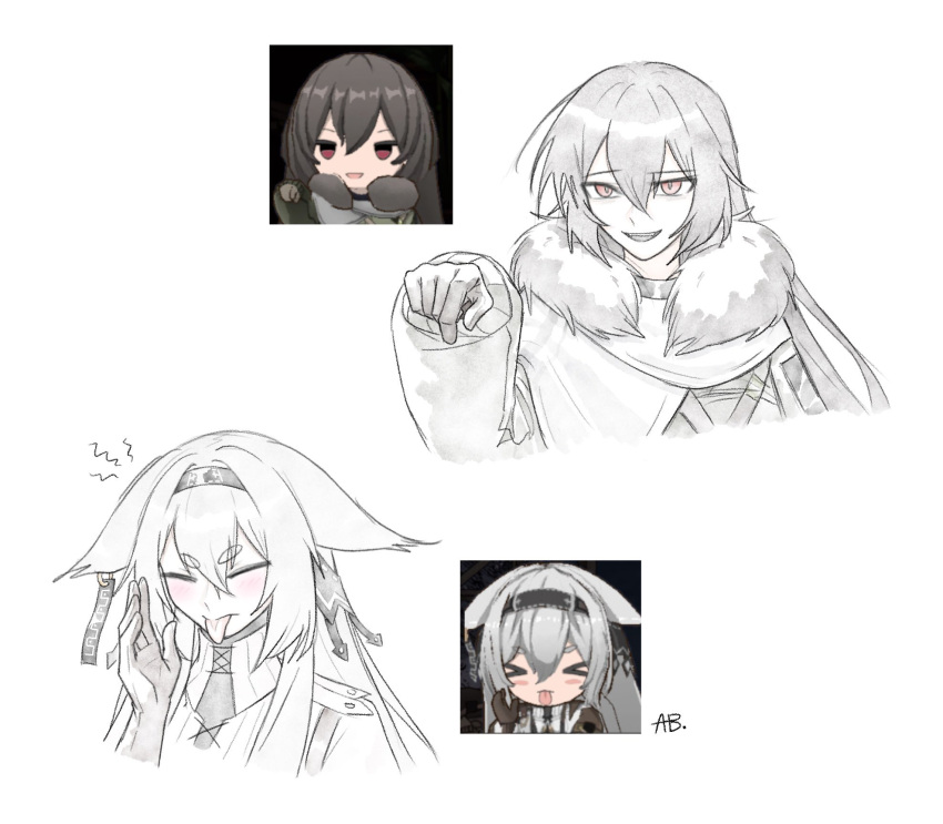 >_<, 2girls, animal_ears, biscuitaart, black_hair, callsign:_cedar, closed_eyes, commentary