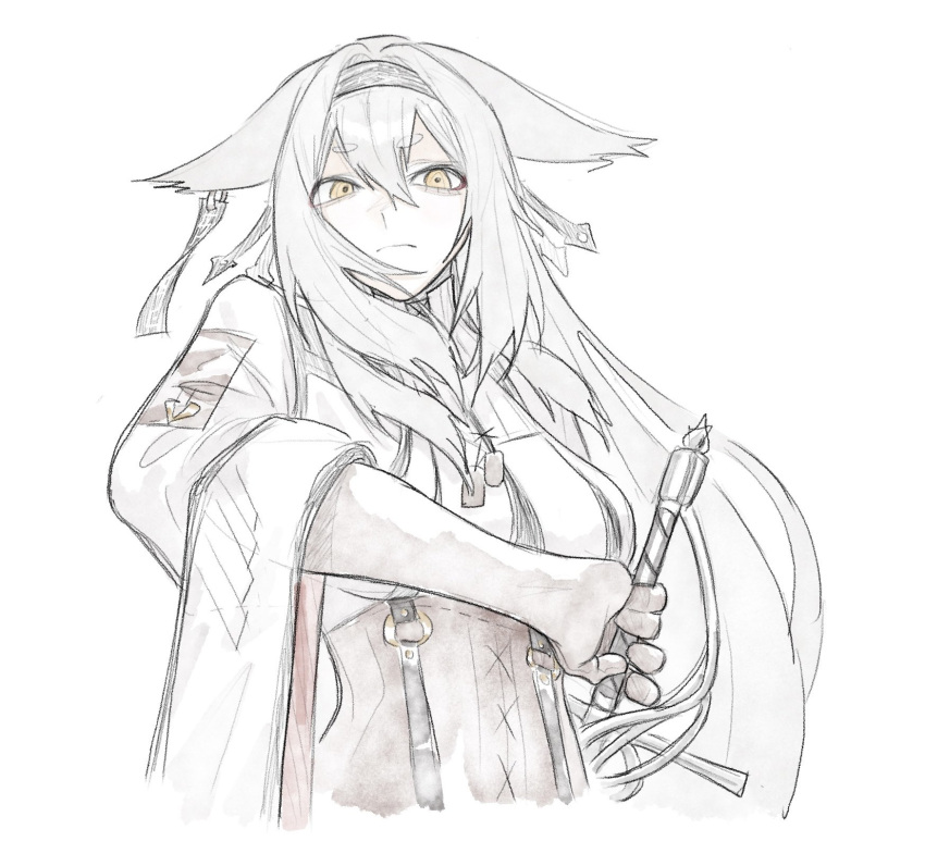 1girl, animal_ears, biscuitaart, callsign:_cedar, closed_mouth, commentary, corset, dog_tags