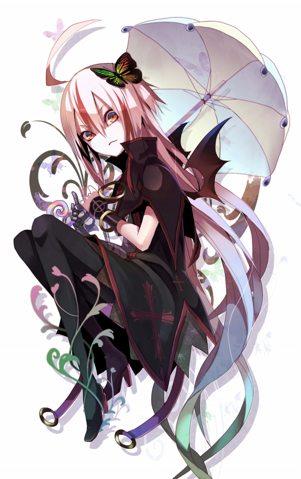 bat_wings, blonde_hair, bracelet, butterfly, character_request, copyright_request, cross, crucifix