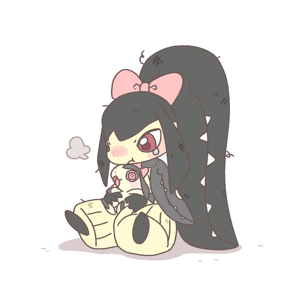 1girl, big_hair, black_hair, black_skin, blush, bow, character_doll, closed_mouth