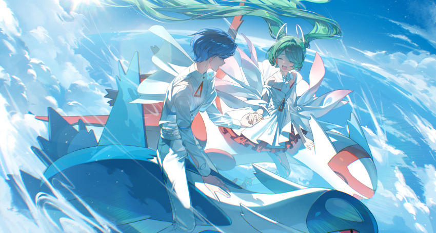 2boys, 2girls, absurdres, aqua_eyes, aqua_hair, blue_eyes, blue_hair, blush