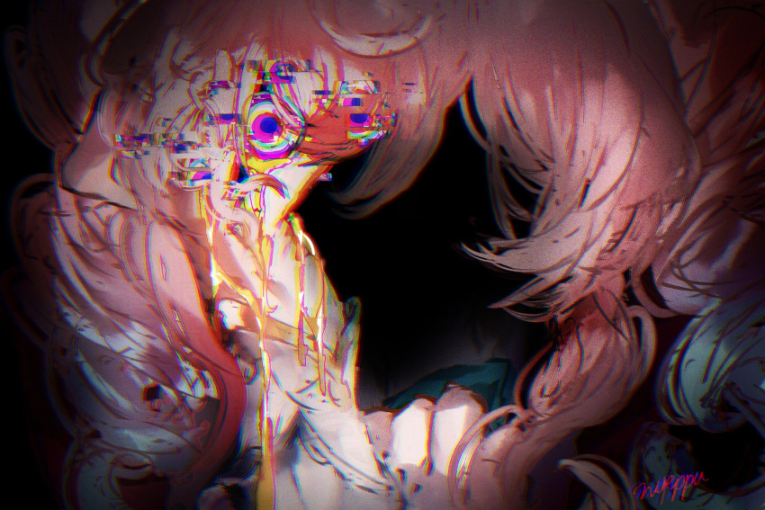 1girl, aqua_hair, aquila_(honkai:_star_rail), blood, collar, commentary, crying, drill_hair