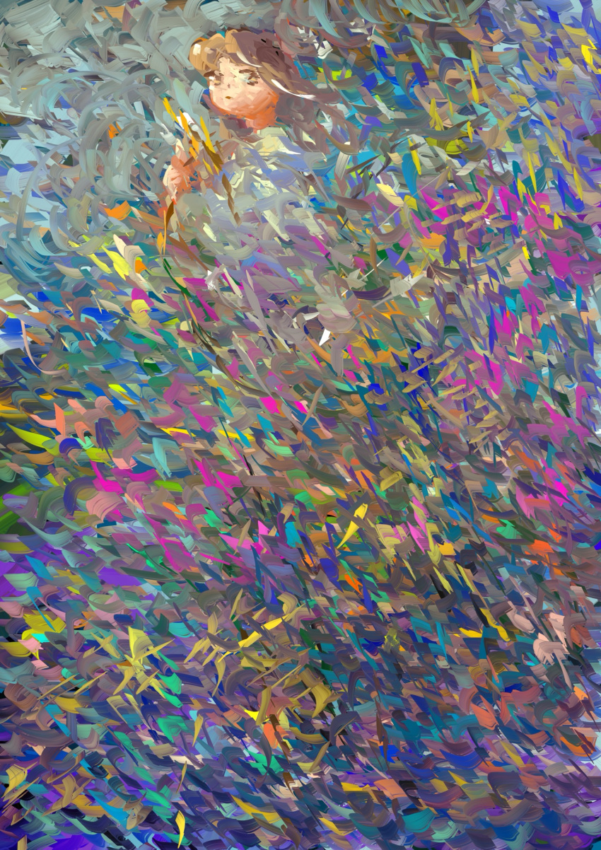 1girl, abstract, abstract_background, akino_suzume, colorful, highres, looking_at_viewer, original