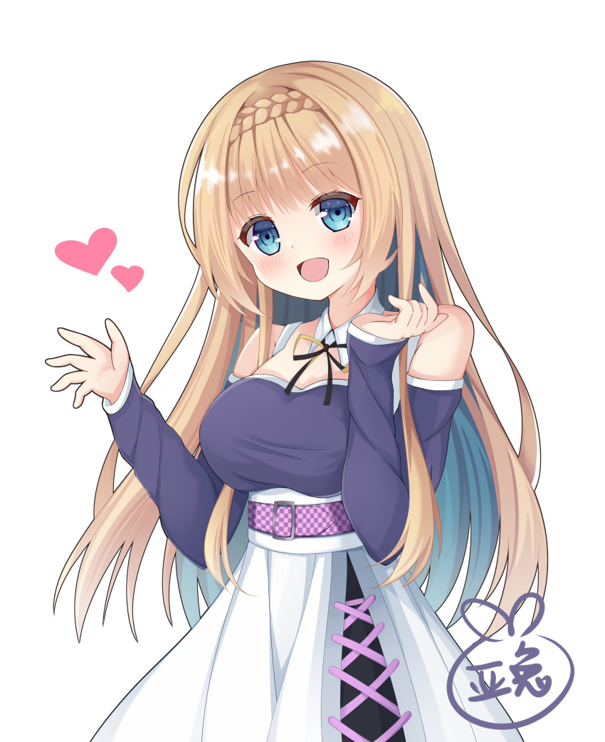 1girl, absurdres, aqua_hair, bare_shoulders, belt, black_ribbon, black_shirt, blonde_hair