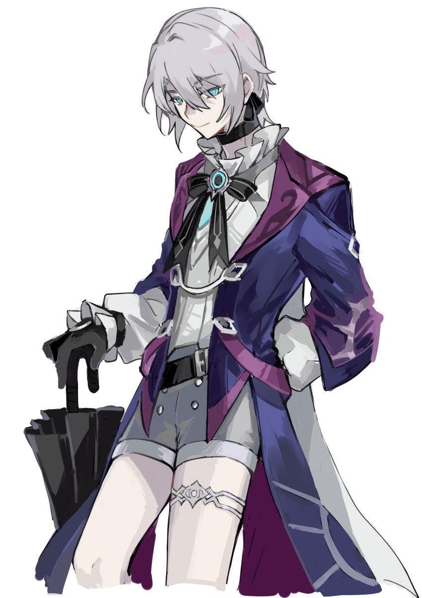 1boy, absurdres, alternate_costume, black_choker, black_gloves, blue_eyes, choker, closed_mouth