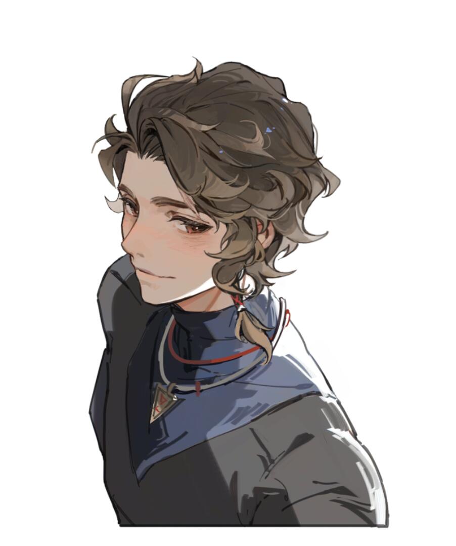 1boy, animification, apex_legends, black_shirt, blue_shirt, blush, brown_hair, chinese_commentary