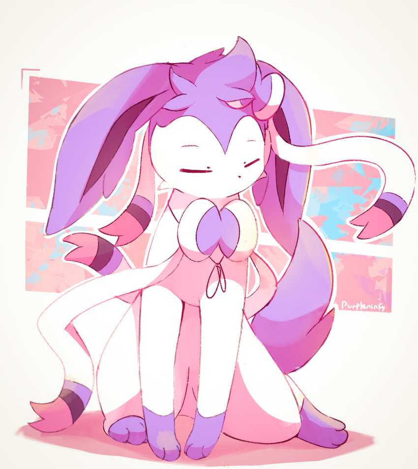 1other, artist_name, bow, closed_eyes, dot_nose, droopy_ears, english_commentary, full_body