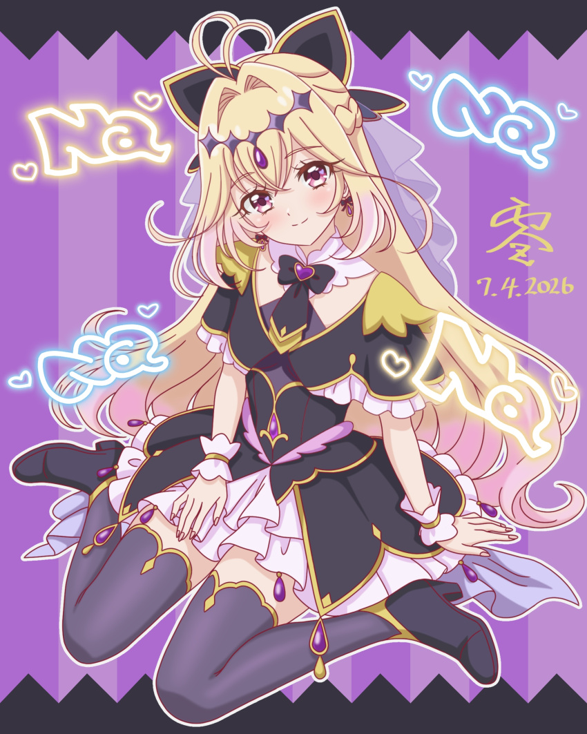 1girl, ankle_boots, antenna_hair, black_boots, black_bow, black_bowtie, black_capelet, black_shoes