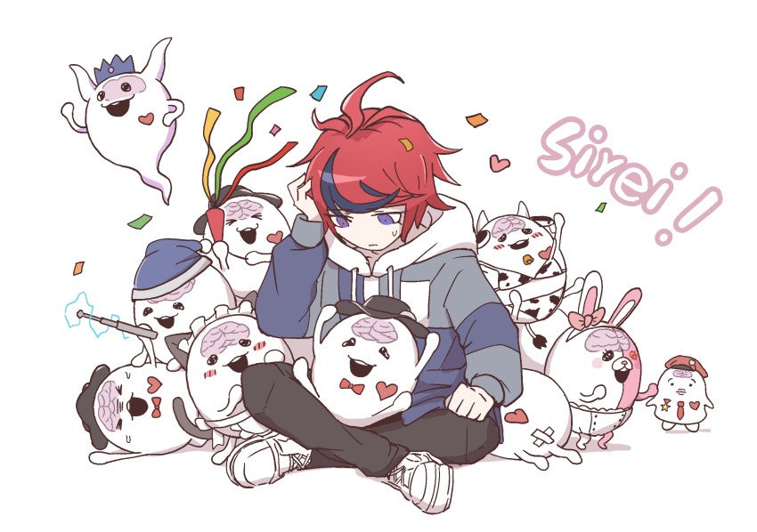 >_<, 1boy, ahoge, animal_ears, animal_print, apron, bandaid, bell