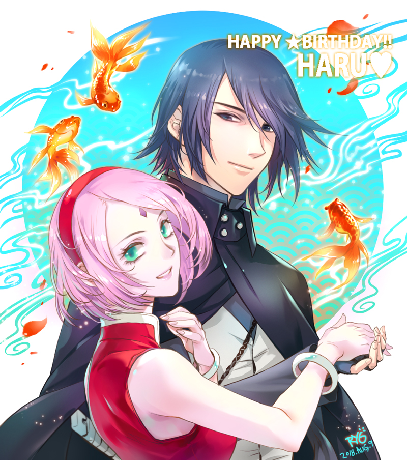 1boy, 1girl, :d, black_eyes, black_gloves, black_hair, black_jacket, boruto:_naruto_next_generations