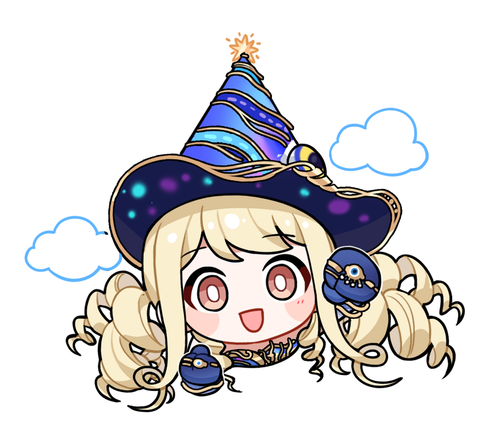 1girl, artist_request, blonde_hair, blue_dress, blue_gloves, blue_hat, blush_stickers, bracelet