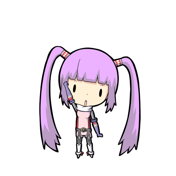 boots, chibi, gloves, hair_tubes, long_hair, open_mouth, potaaju, purple_hair