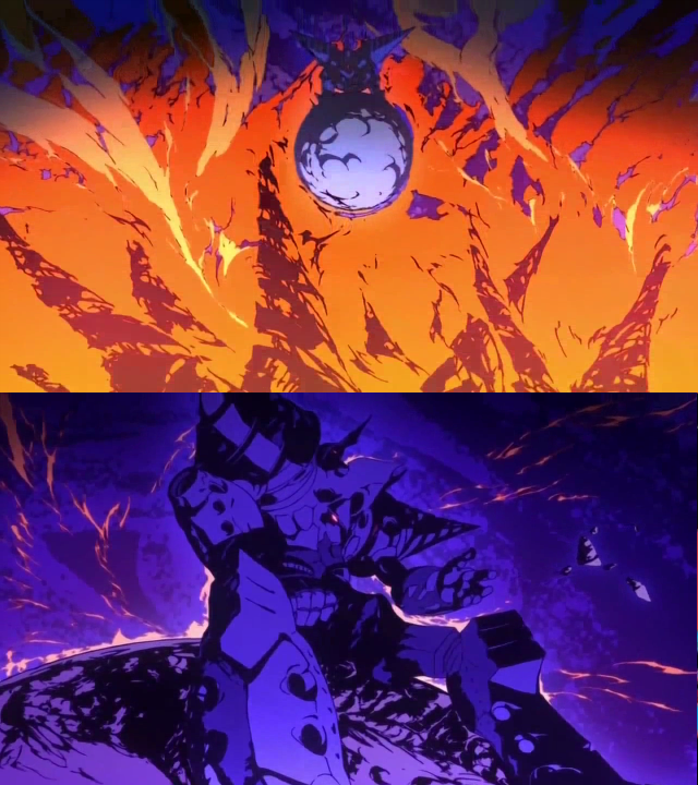 bad_end, cathedral_lazengann, devastation, fire, lazengann, mecha, moon, no_humans, purple, tengen_toppa_gurren_lagann