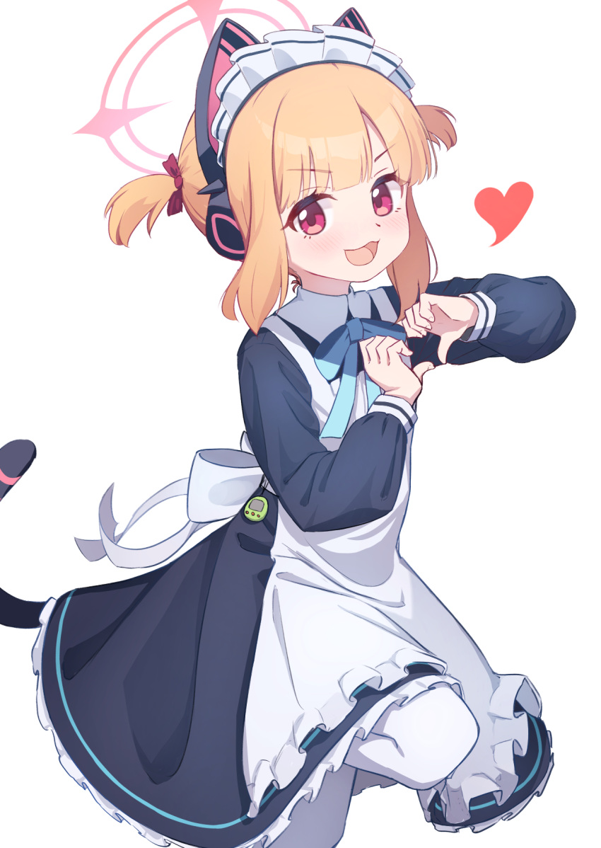 1girl, animal_ear_headphones, animal_ears, apron, black_dress, blonde_hair, blue_archive, blue_ribbon