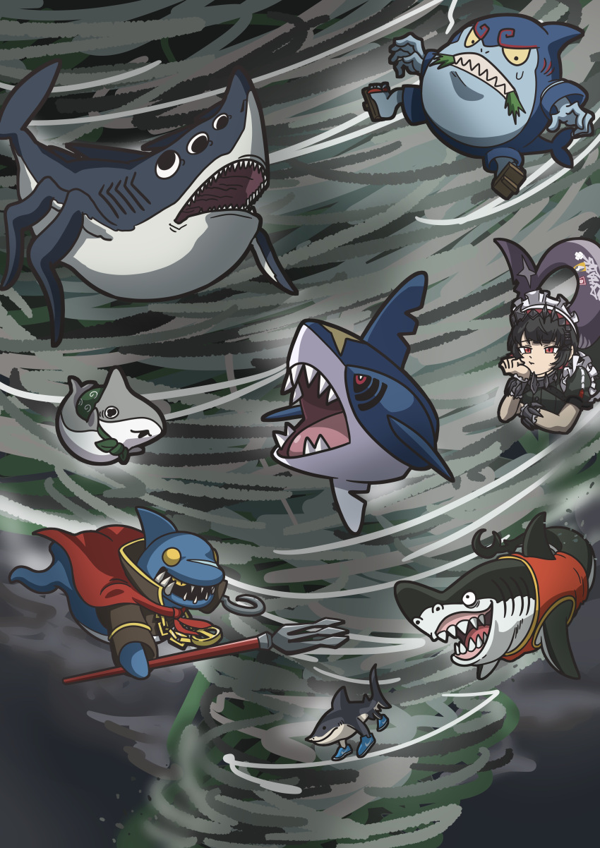 1girl, :t, absurdres, ai-generated_art_(topic), beam_(chainsaw_man), black_hair, blue_shoes, cape