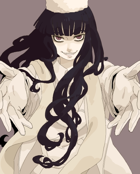 black_hair, fangs, foreshortening, genderswap, girlycard, gloves, hellsing, hellsing:_the_dawn
