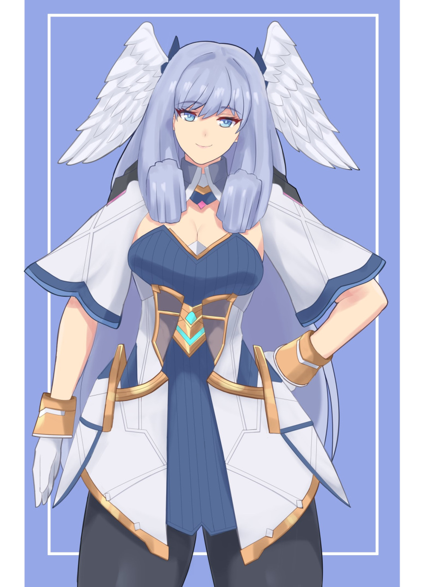 1girl, blue_eyes, curly_hair, djames, facing_viewer, head_wings, highres, long_hair