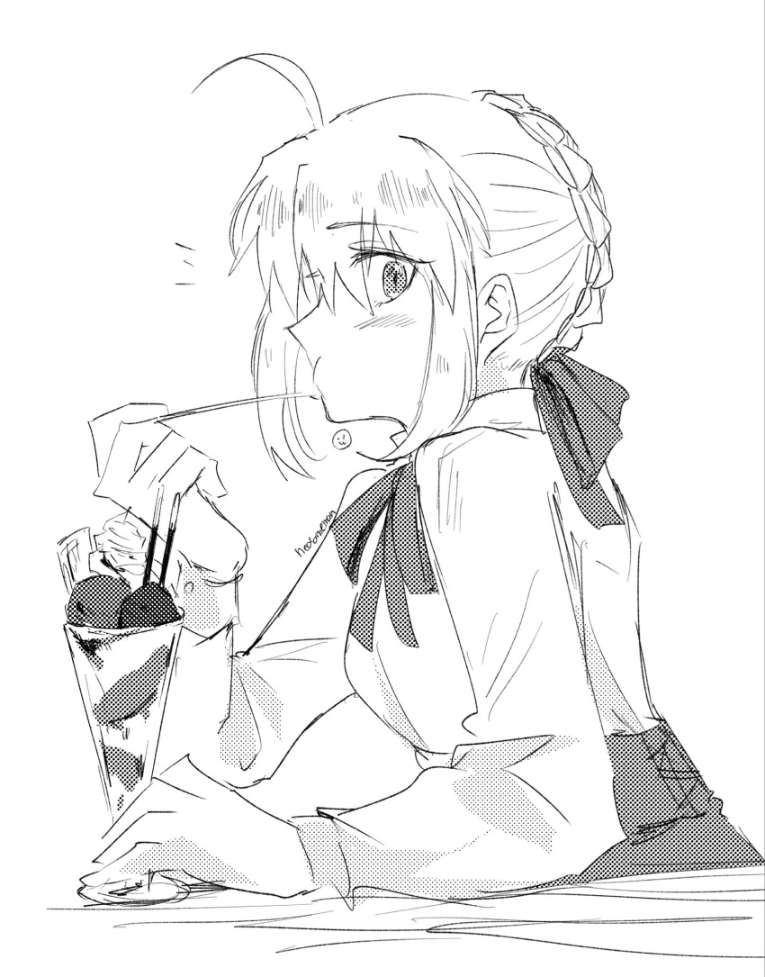 1girl, ahoge, artist_name, artoria_pendragon_(fate), blush, bow, bowtie, braid