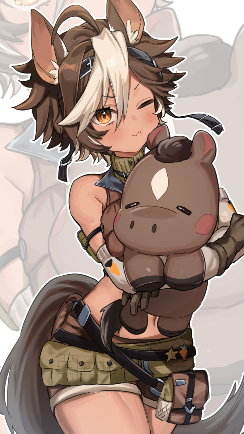 1girl, absurdres, ahoge, animal, animal_ear_fluff, animal_ears, brown_eyes, brown_gloves