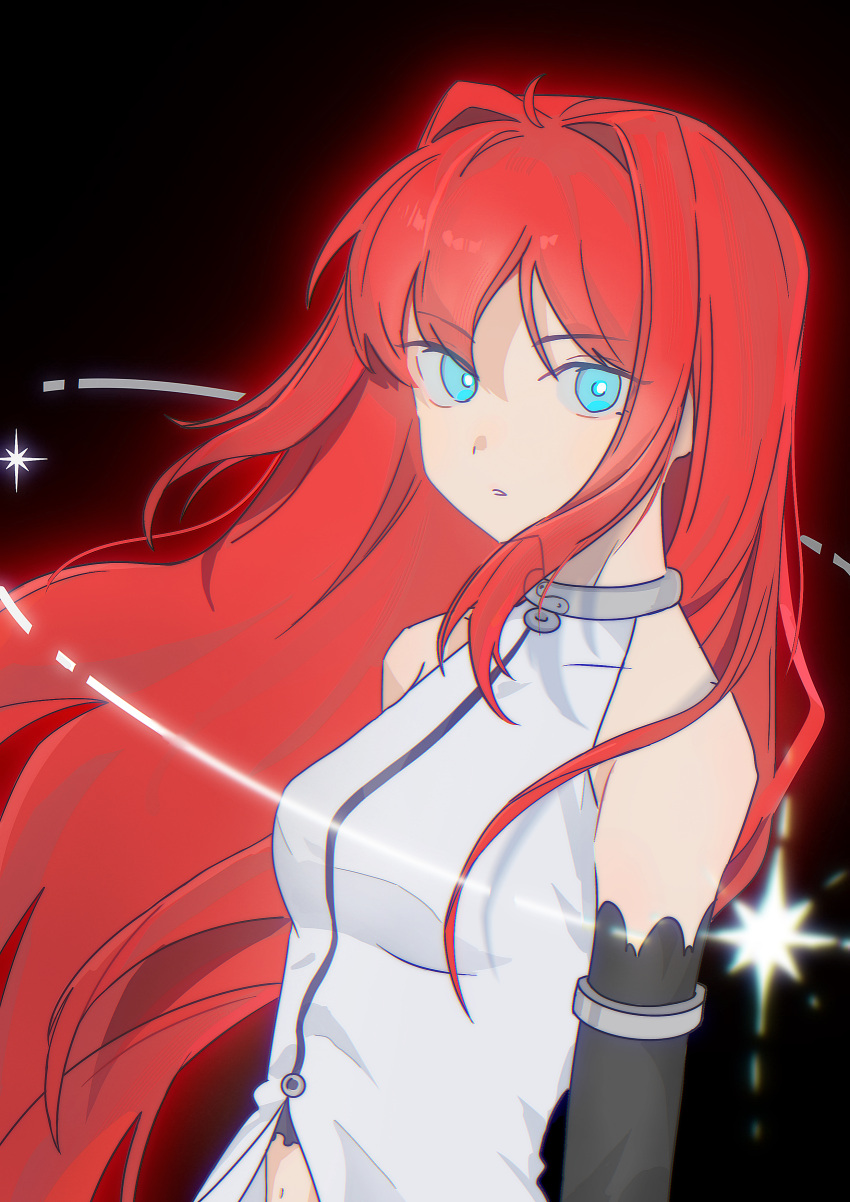1girl, absurdres, ahoge, aozaki_aoko, armlet, bare_shoulders, befoufou174773, black_background