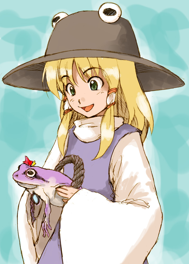 frog, moriya_suwako, shamucchi, sketch, smile, touhou, yasaka_kanako