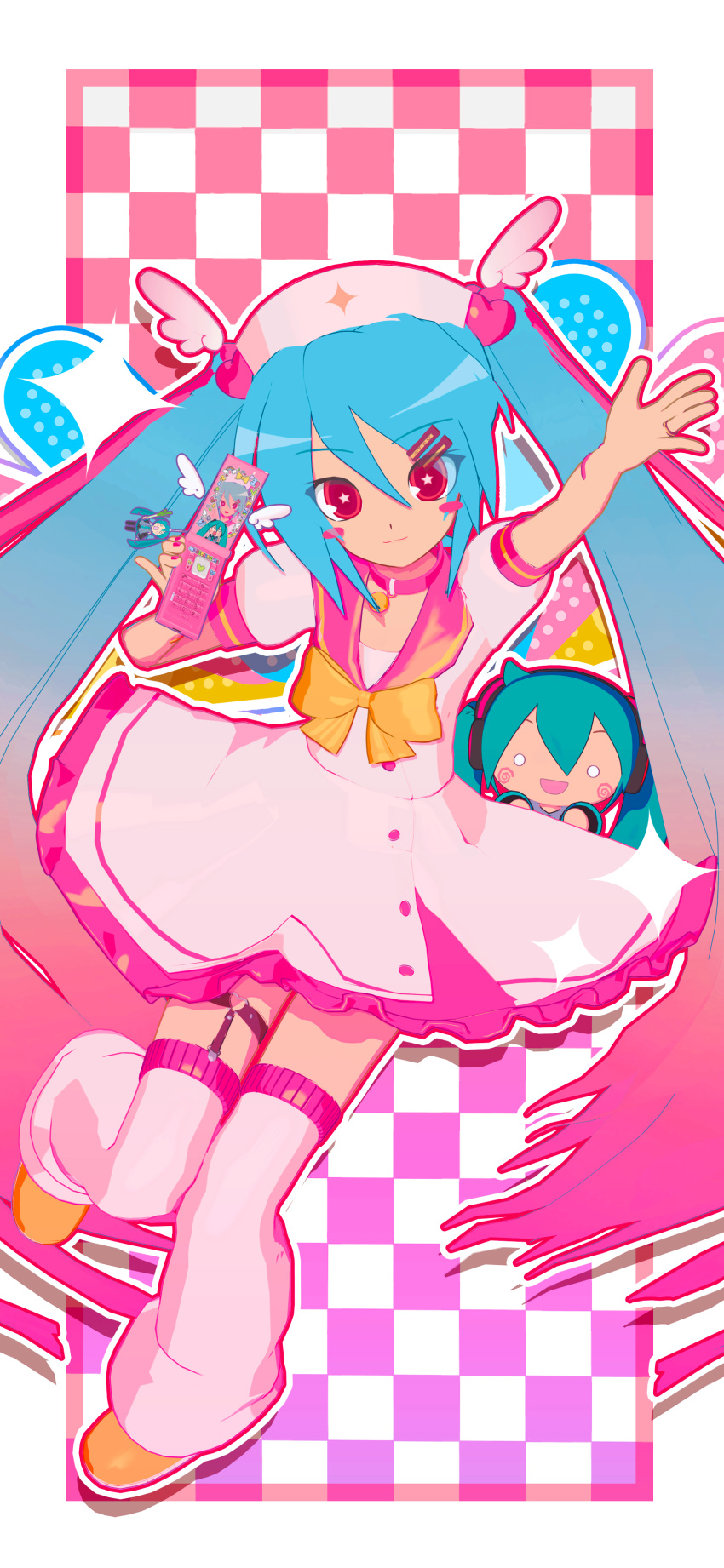 1girl, 3d, :d, absurdres, animasa_model_(mikumikudance), aqua_hair, bandaid, bell