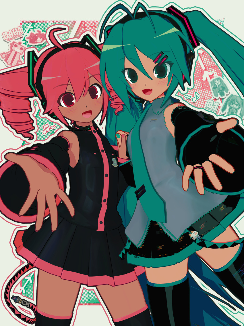 2girls, 3d, :d, absurdres, ahoge, animasa_model_(mikumikudance), antenna_hair, aqua_eyes