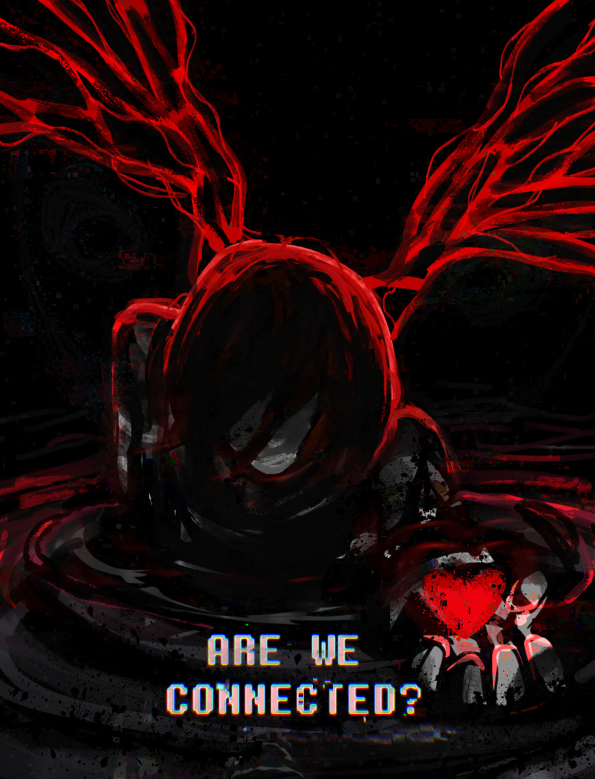 1other, black_liquid, brown_hair, colored_skin, dark_background, deltarune, grey_skin, hair_over_face