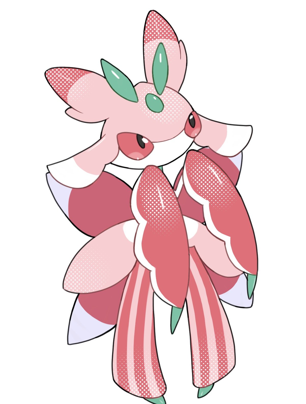 1girl, antennae, arthropod_girl, arthropod_limbs, colored_skin, full_body, furry, furry_female, highres, looking_at_viewer, lurantis, mantis_girl, monster_girl, multicolored_skin, no_mouth, pink_eyes, pink_skin, plant_girl, pokemon, pokemon_(creature), praying_mantis, simple_background, solo, standing, white_background, white_skin, zlvpaew4ca12653