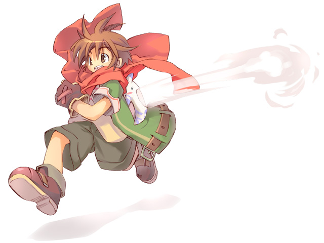 1boy, boots, brown_boots, brown_eyes, brown_hair, emil_(eco), emil_chronicle_online, green_jacket