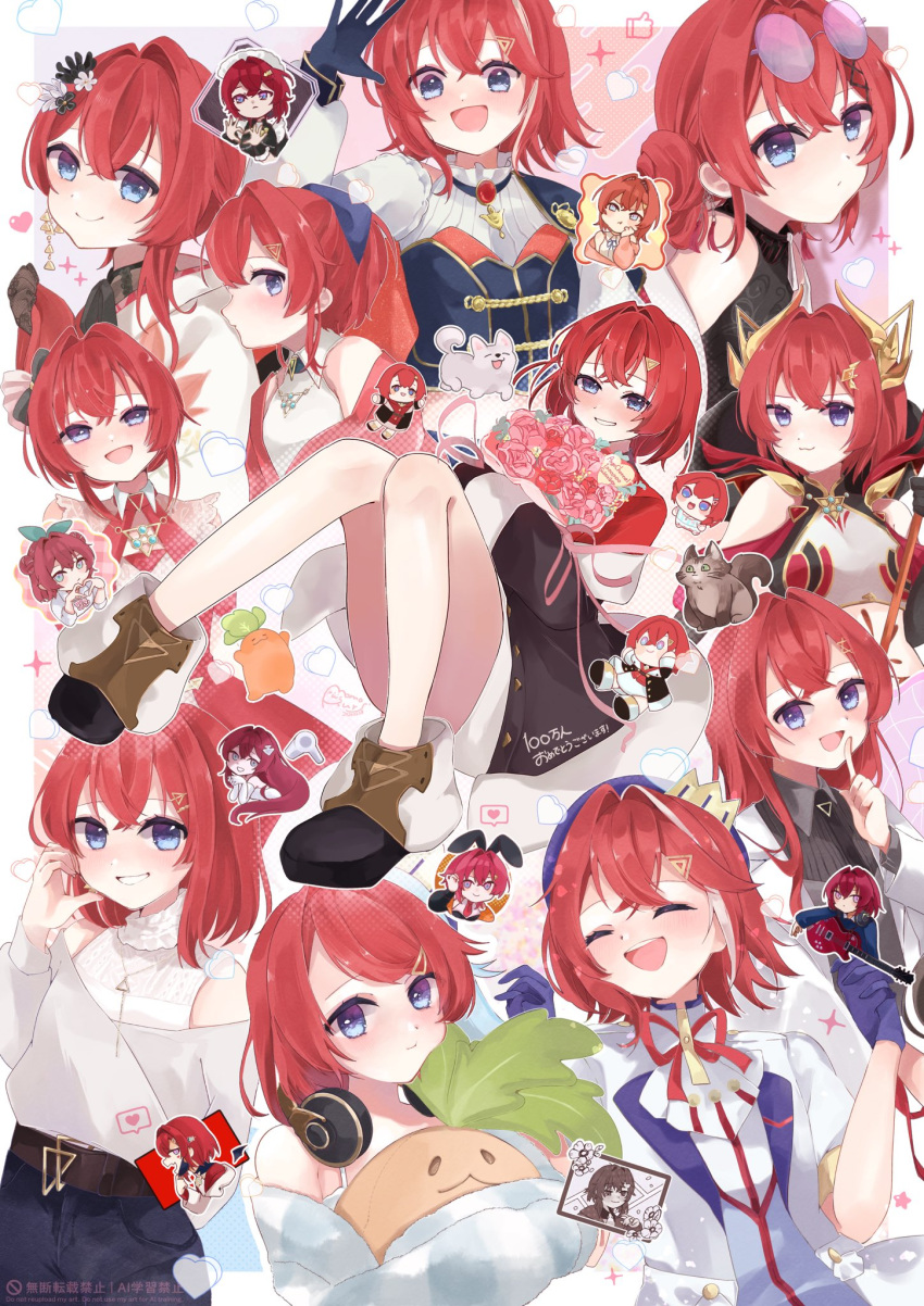1girl, :d, ange_katrina, ange_katrina_(1st_costume), ange_katrina_(casual), ange_katrina_(china_dress), ange_katrina_(lab_coat), ange_katrina_(loungewear)