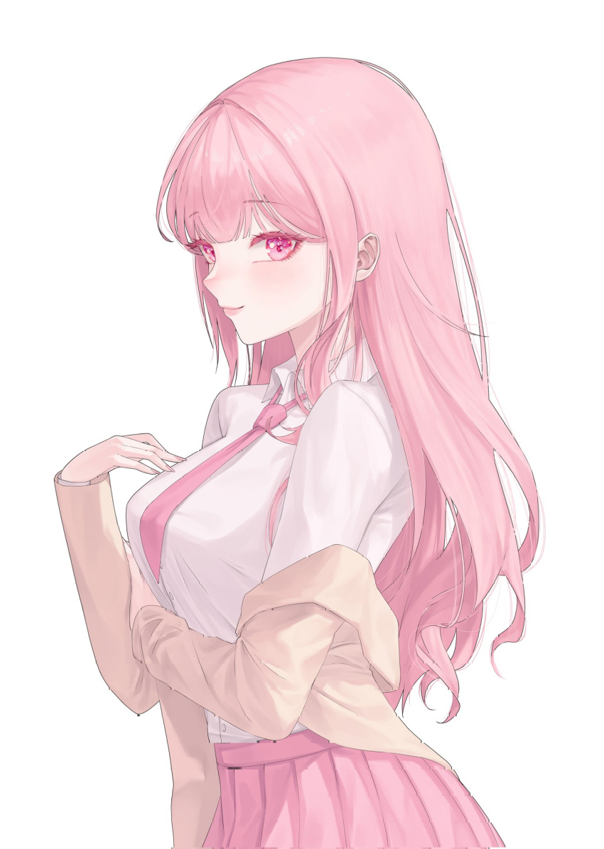 1girl, breasts, brown_jacket, commentary_request, from_side, highres, honey_churros, jacket
