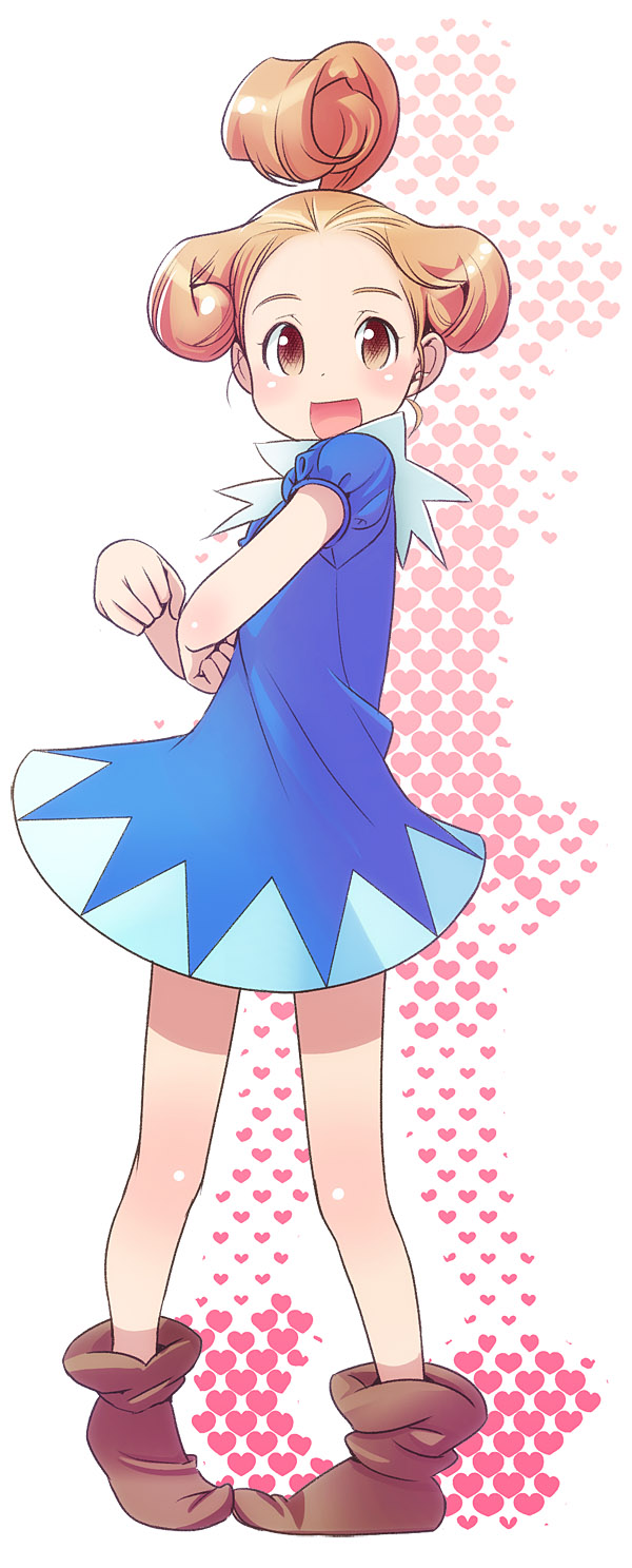 ankle_boots, blue_dress, boots, connie_(ponkickies), curly_hair, dress, happy, heart
