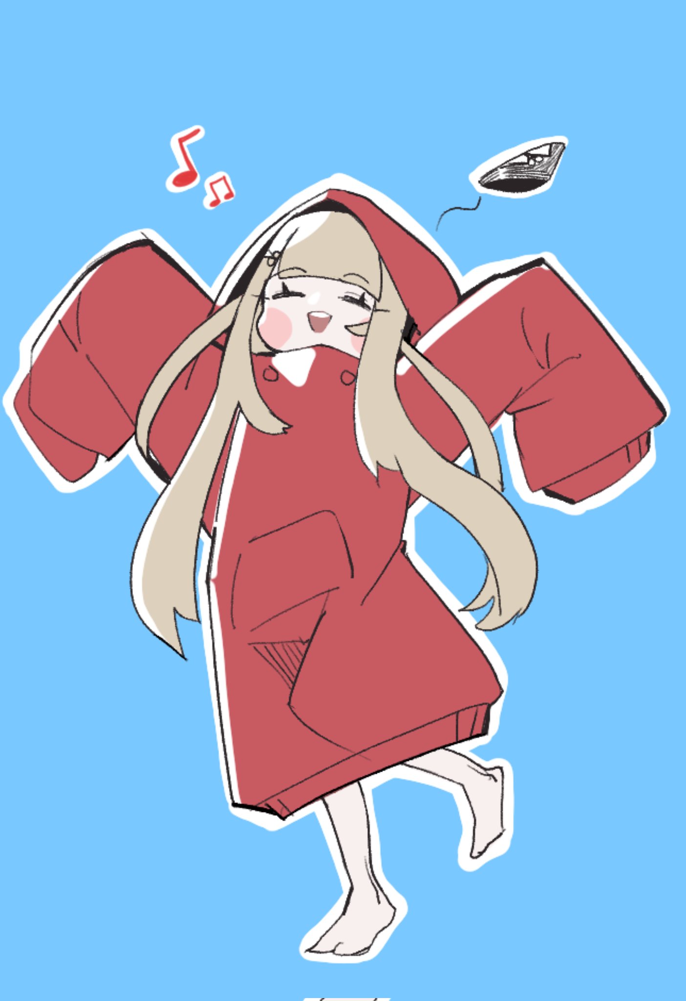 1girl, amanogawa_shiina, amanogawa_shiina_(crab), blonde_hair, blush, closed_eyes, commentary, crab_hood