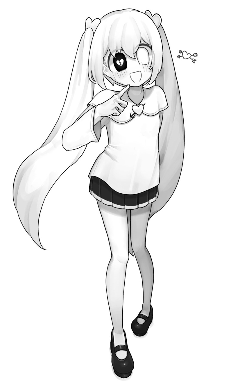 1girl, :d, agpgwm, alternate_color, alternate_costume, black_eyes, black_skirt, broken_heart