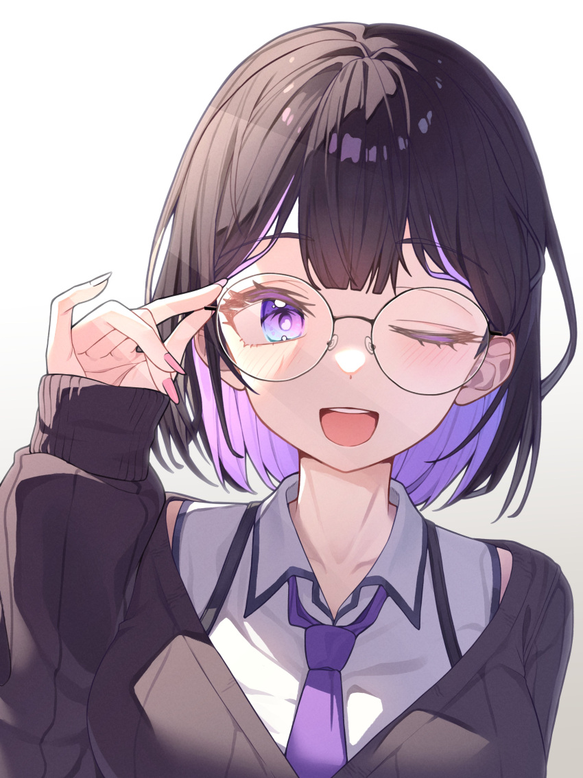 absurdres, arisa_(charon_universe), arm_up, black_hair, black_sweater, breasts, charon_universe, collarbone