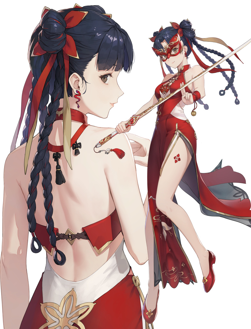 1girl, absurdres, alaskastomatoez, back, bad_source, china_dress, chinese_clothes, commission