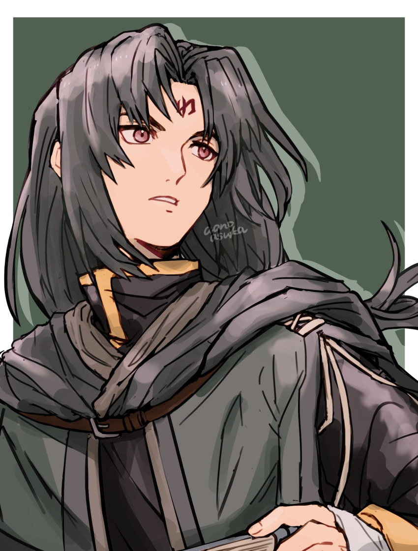 1boy, aonoasuka, black_hair, commentary, facial_mark, fire_emblem, fire_emblem:_path_of_radiance, forehead_mark
