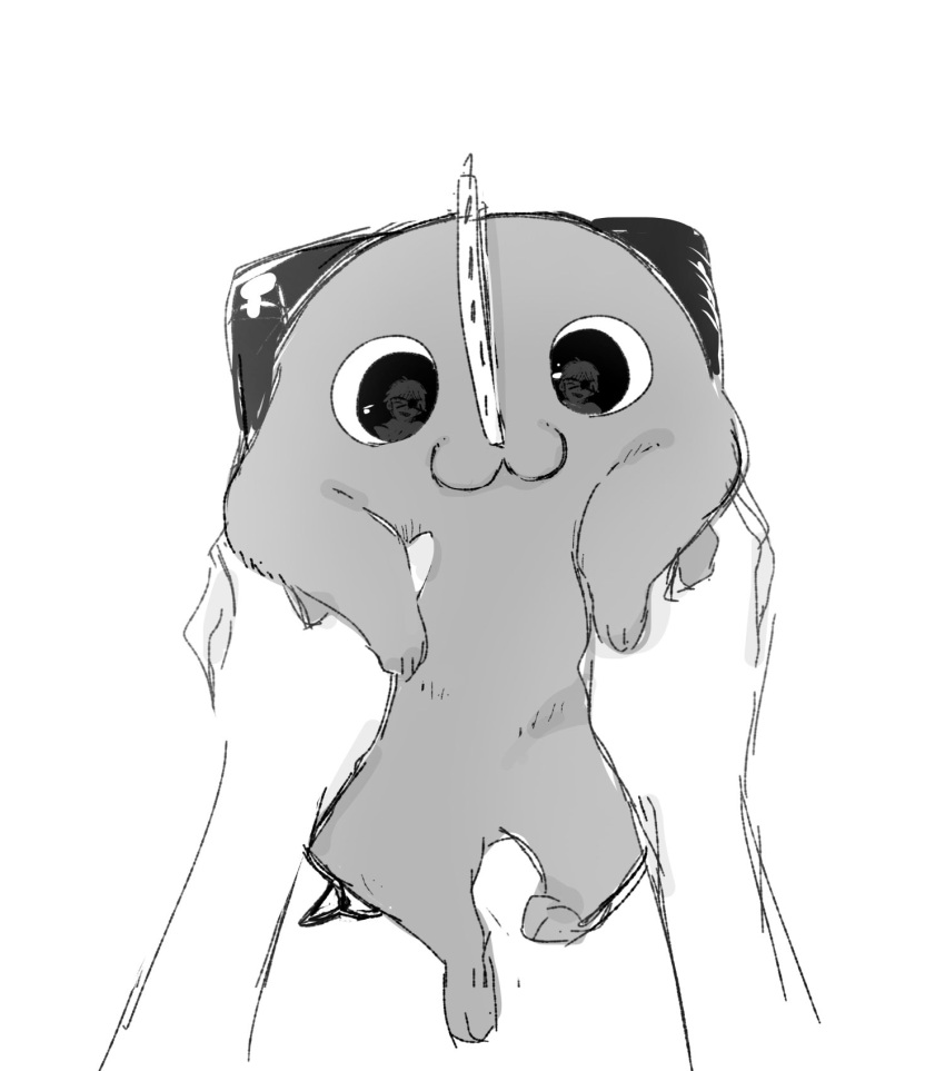 1boy, :3, chainsaw_man, commentary_request, creature, denji_(chainsaw_man), eye_reflection, eyepatch