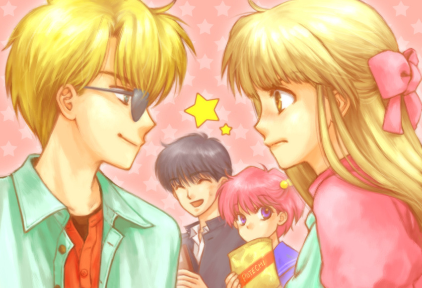 angry, aoi_(goldfish_warning!), aoi_(kingyo_chuuihou!), black_hair, blonde_hair, blue_eyes, bow, brown_eyes