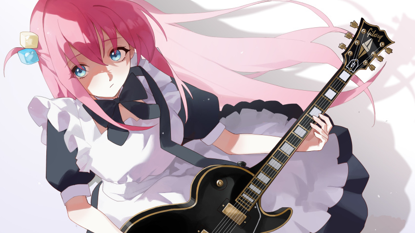 1girl, absurdres, apron, black_bow, blue_eyes, bocchi_the_rock!, bow, breasts