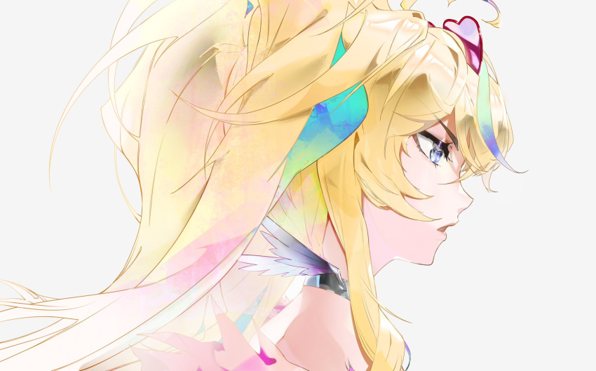 1girl, ahoge, arielle_(vtuber), blonde_hair, blue_eyes, choker, eyewear_on_head, from_side