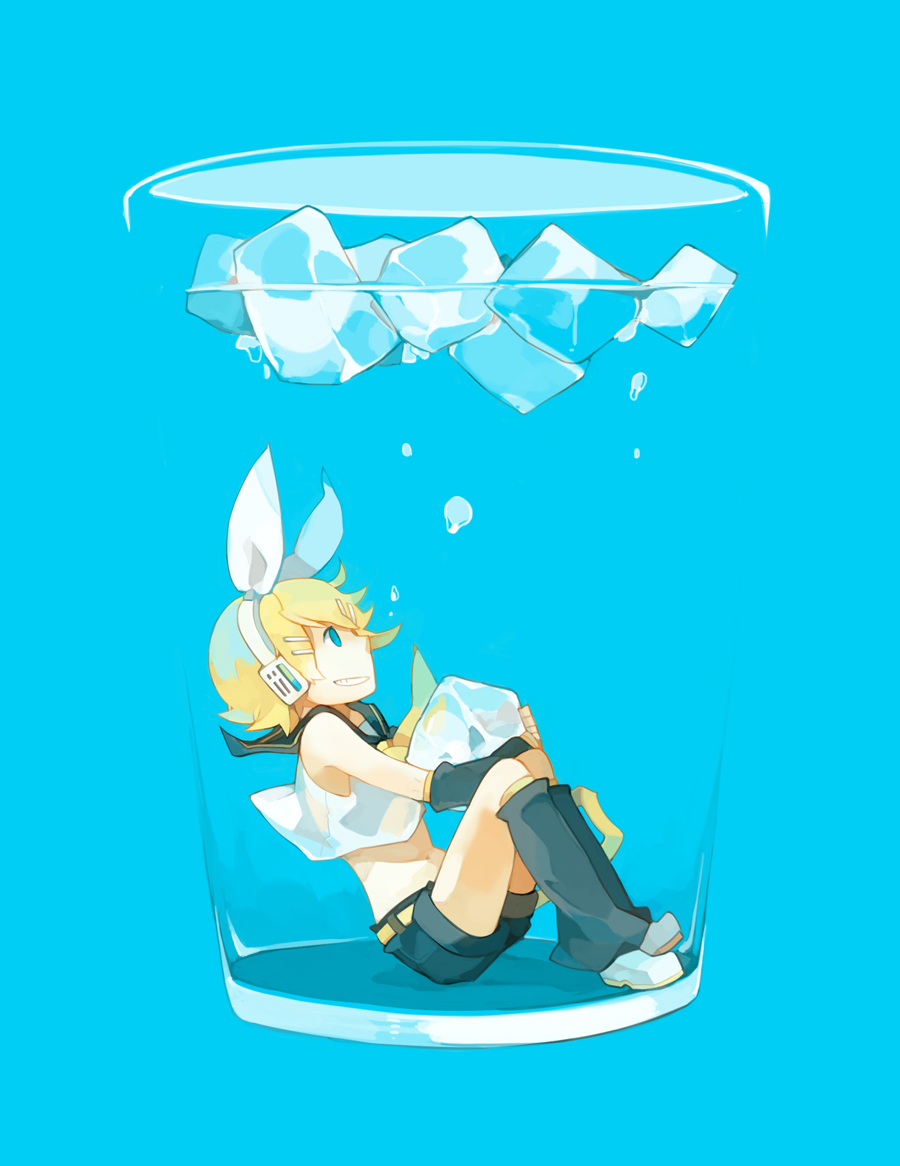 arm_warmers, blonde_hair, blue, blue_eyes, bow, bubble, cup, girl_in_a_cup