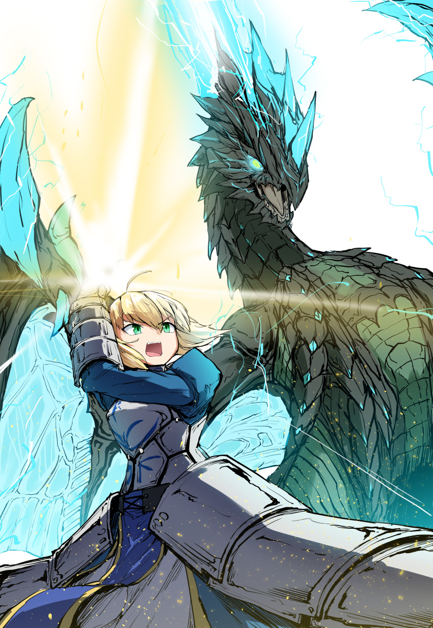 1girl, absurdres, ahoge, armor, armored_dress, artoria_pendragon_(fate), astalos, blonde_hair