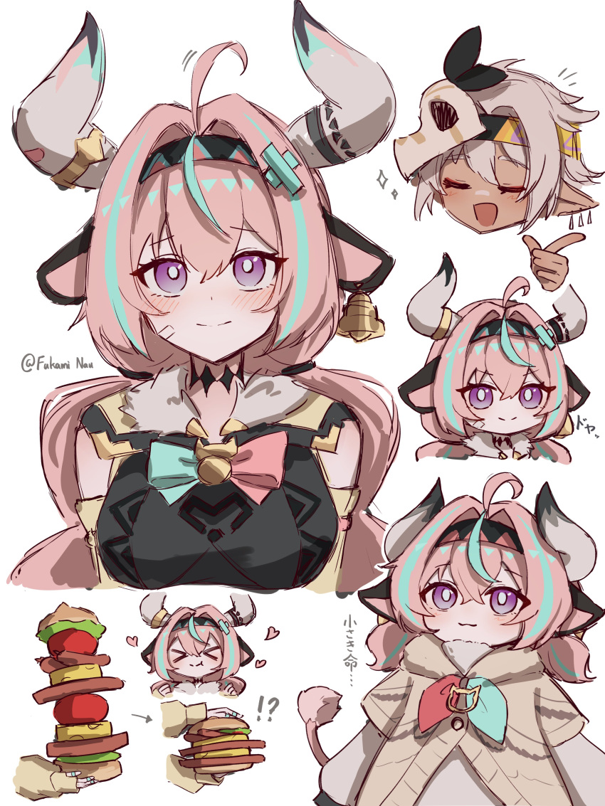 !?, >_<, 2girls, absurdres, age_progression, ahoge, animal_ears, animal_skull